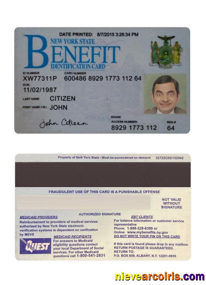 USA New York Benefit ID card
